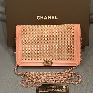 CHANEL Pink Crystal Boy WOC Lambskin Leather CC Crossbody Bag A80287 EUC COA LTD